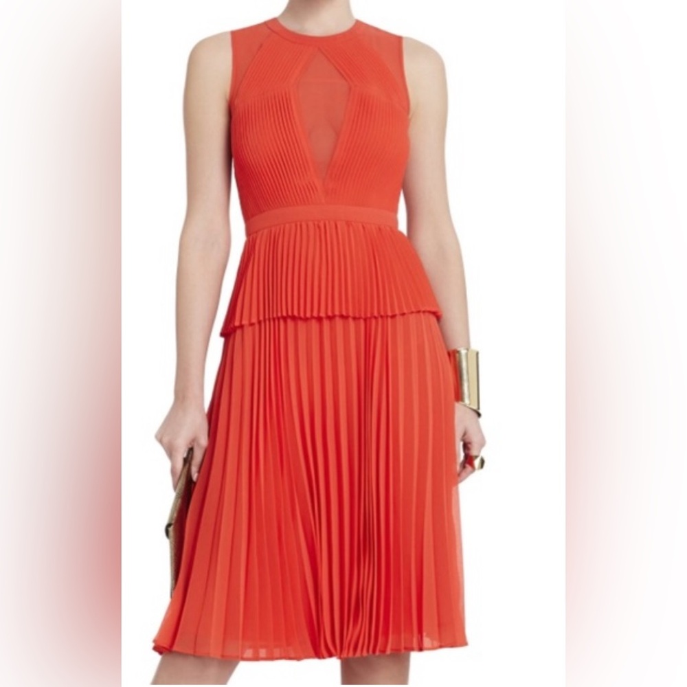 BCBGMaxAzria Red Midi Dress with Elegant Silhouette